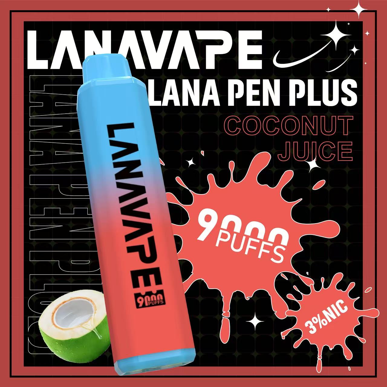 LANA Pen Plus 9000口發光一次性拋棄式電子煙椰子水口味開箱,小七電子煙現貨供應,還原現剖椰水清透感搭配Mesh網芯與650mAh可充電式Type-C,生津去膩大口數潮流口糧指南